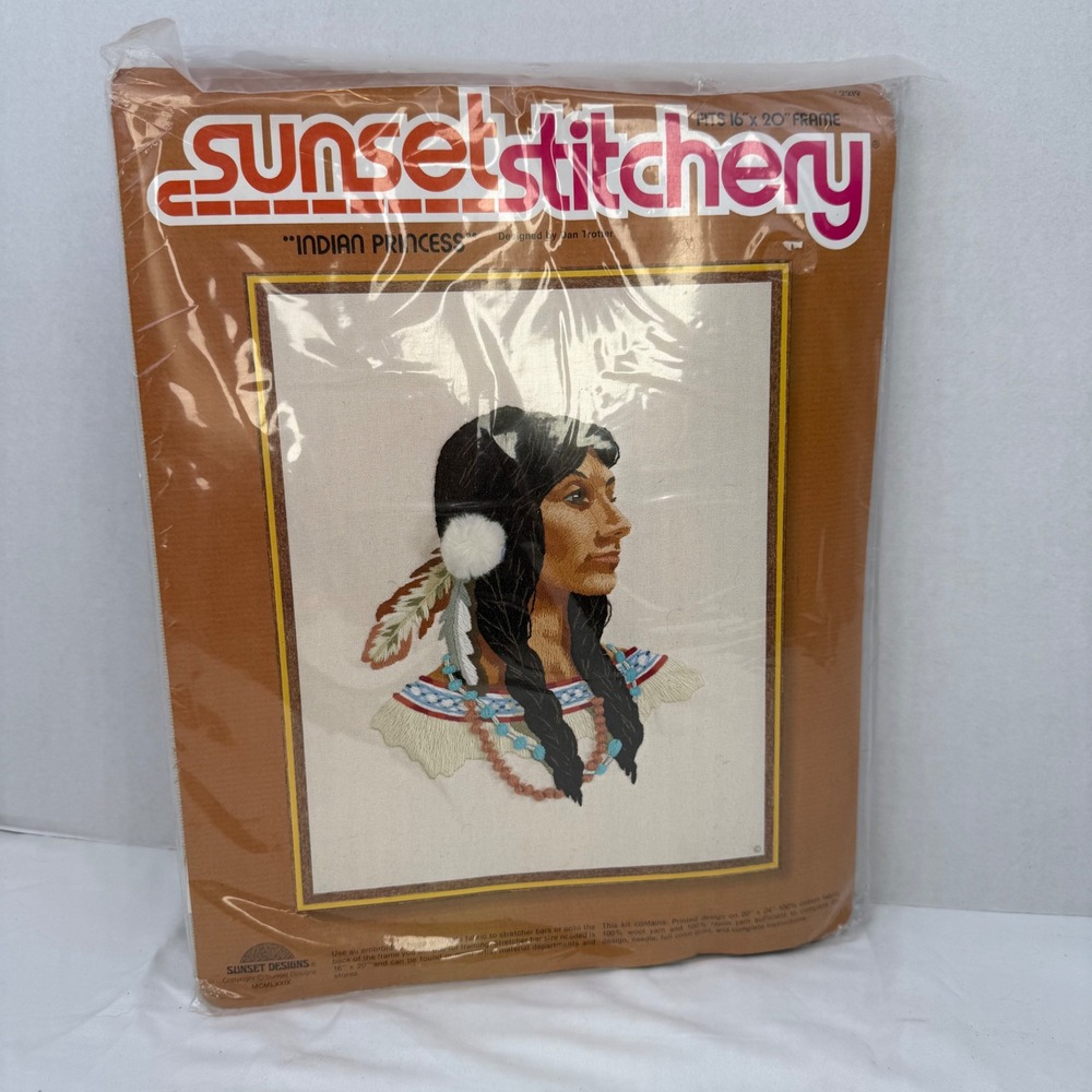 Vintage Sunset Stitchery Indian Princess Crewel Embroidery Kit 2219 Dan Trotter